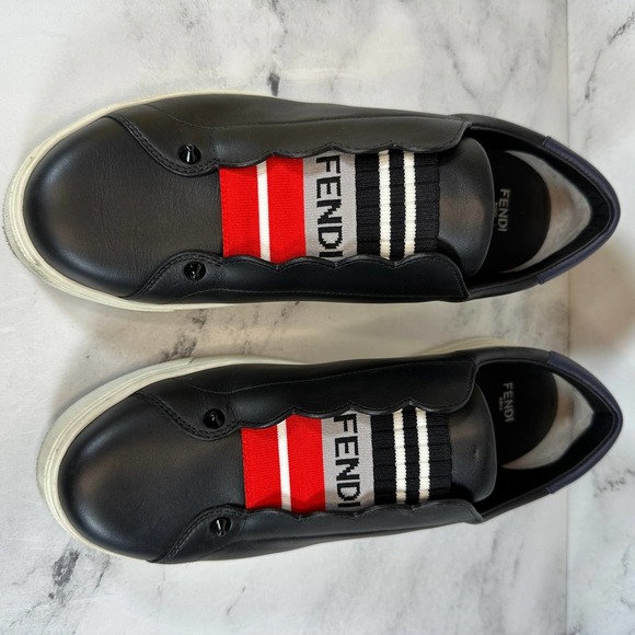 FENDI Rockoko Sneakers Slip On Scallop 39 Red/White/Black Box Authentic - Picture 7 of 10